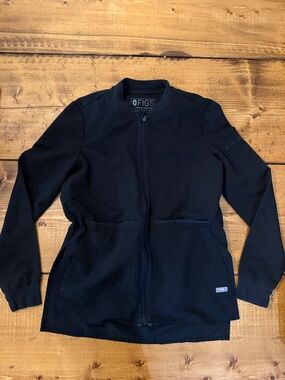 Figs Black Zip-Front Scrub Jacket